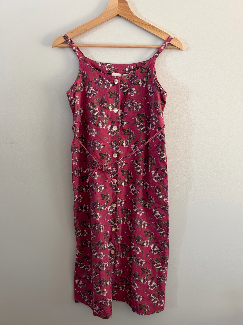 GAP Linen Rose Floral Button-Front Midi Dress